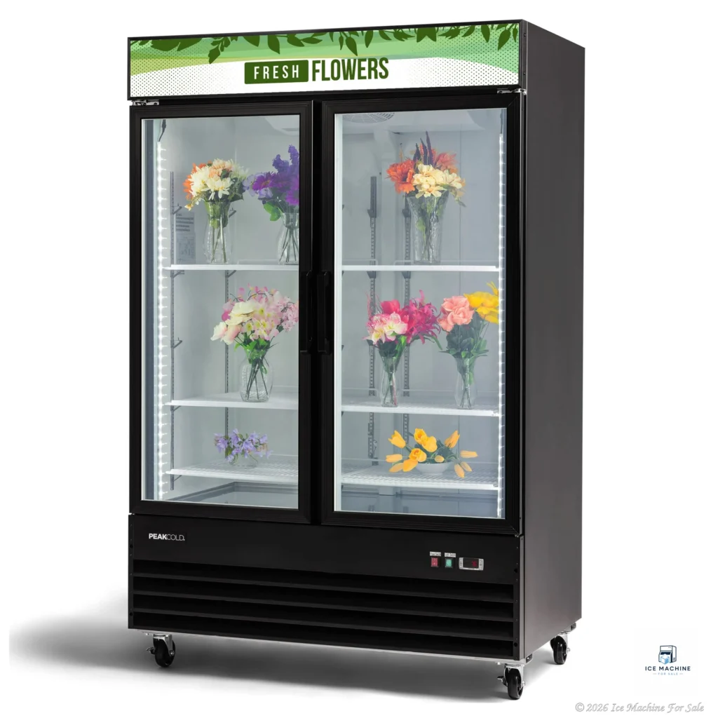PeakCold 2 Door Flower Display Cooler – 45 cu. ft. - commercial ice machine for sale at icemachineforsale.com
