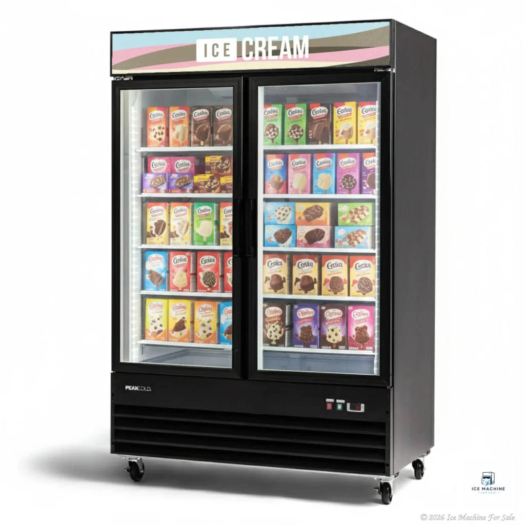 PeakCold 2 Door Ice Cream Display Freezer – 45 CU Ft. - commercial ice machine for sale at icemachineforsale.com