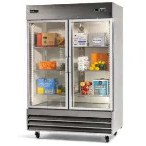 PeakCold 2 Glass Door Stainless Steel Commercial Refrigerator - 47 cu. ft.