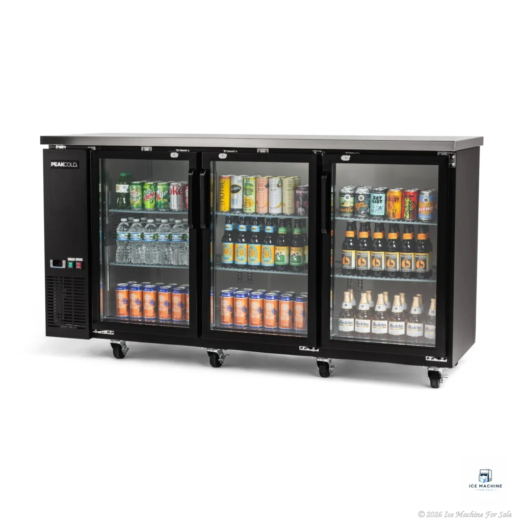 PeakCold 3-Door Back Bar Cooler – 72″ - commercial ice machine for sale at icemachineforsale.com
