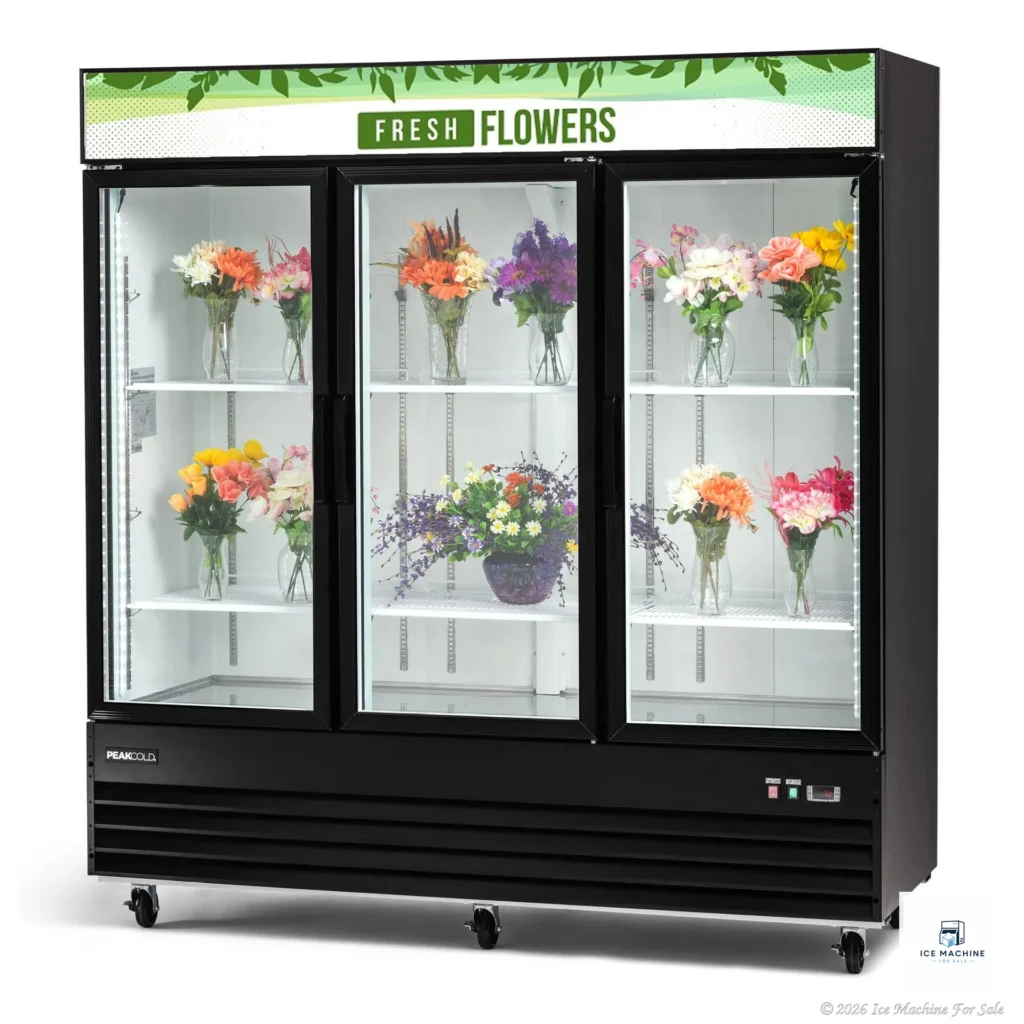 PeakCold 3 Door Floral Display Cooler – 57.5 cu. ft. - commercial ice machine for sale at icemachineforsale.com