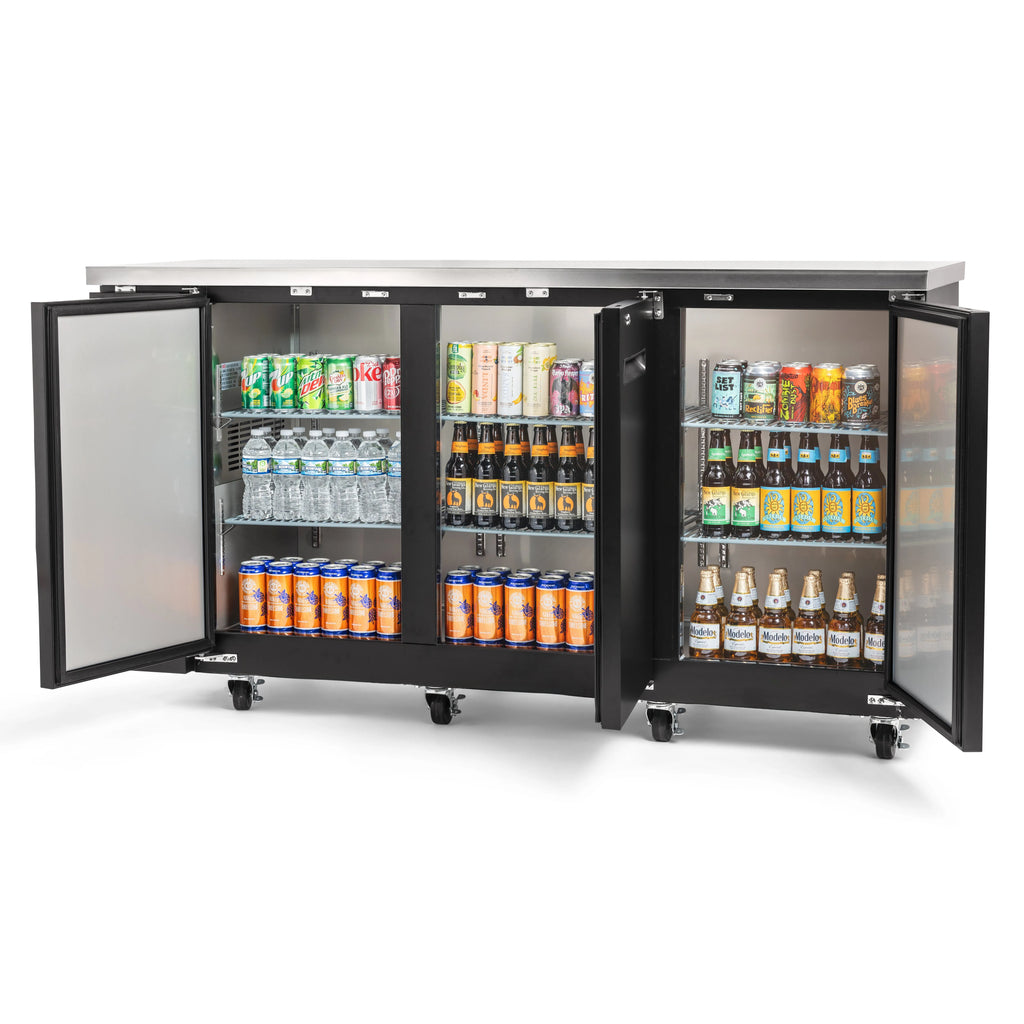 PeakCold 3 Solid Door Back Bar Cooler - 72"