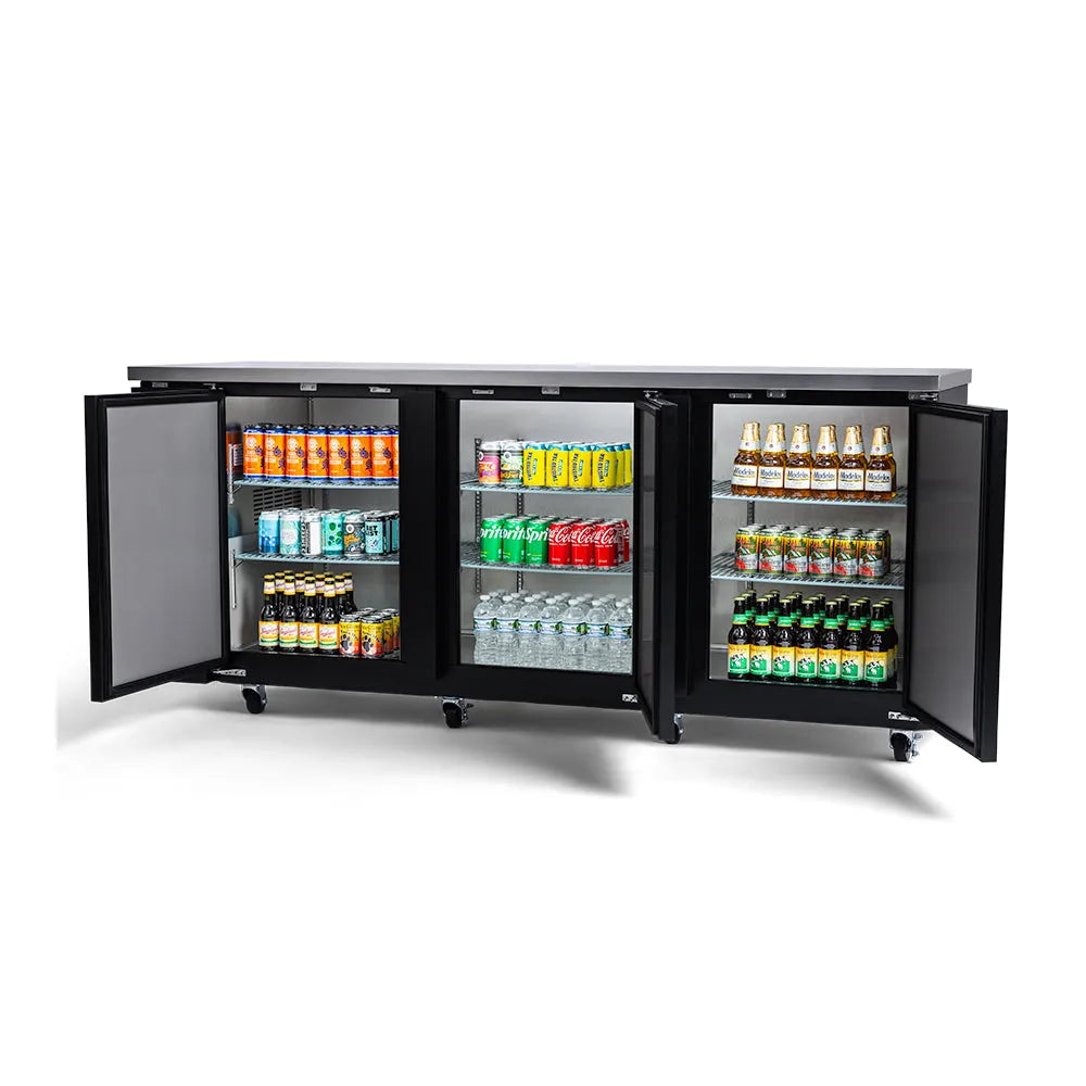 PeakCold 3 Solid Door Back Bar Cooler - 90"