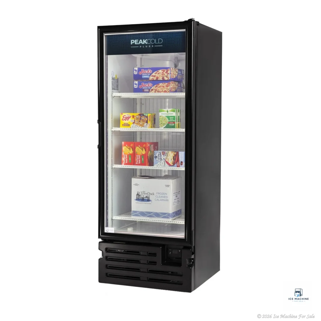 PeakCold Plus Upright Display Freezer – 16 CU Ft. - commercial ice machine for sale at icemachineforsale.com