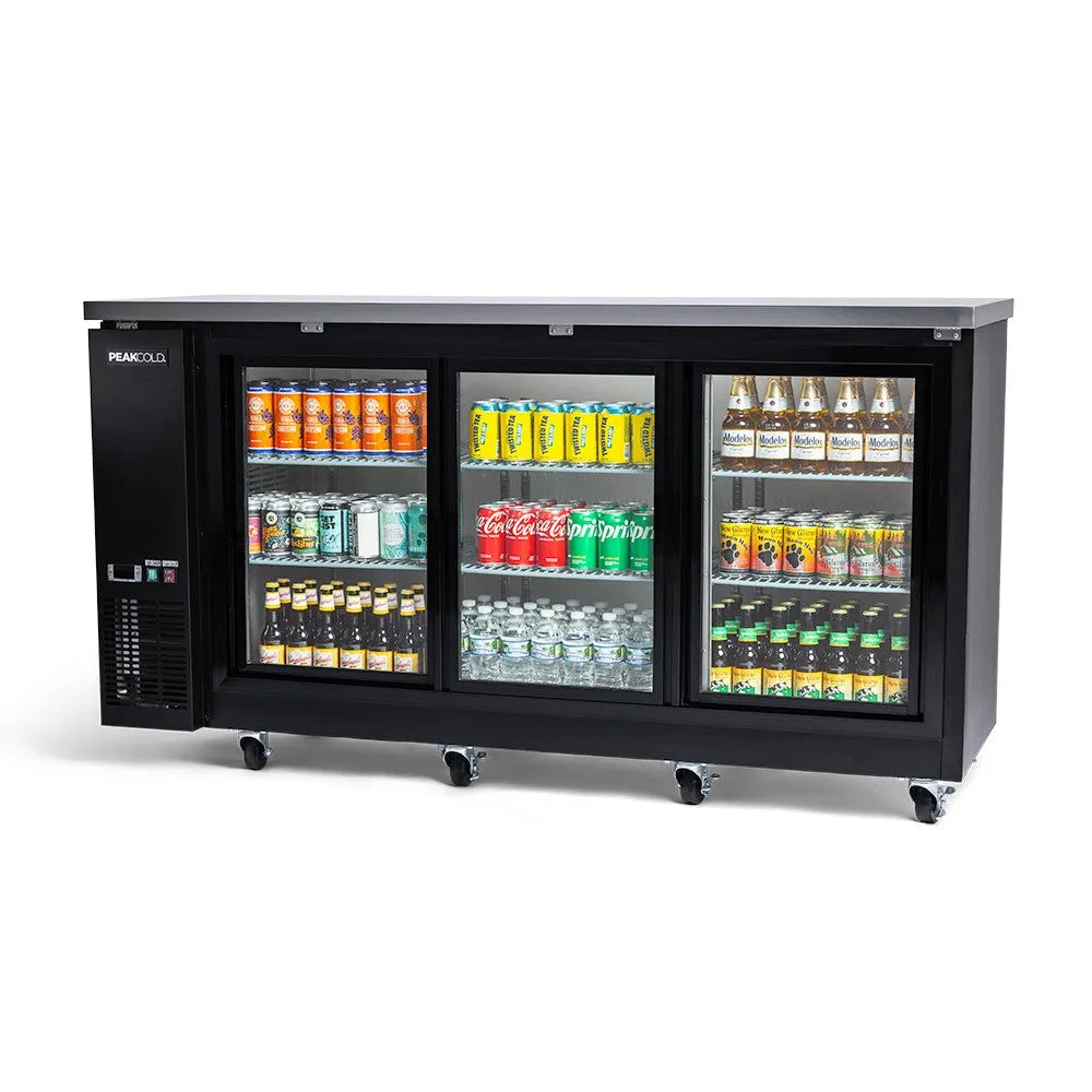 PeakCold Sliding 3-Door Back Bar Cooler - 72"