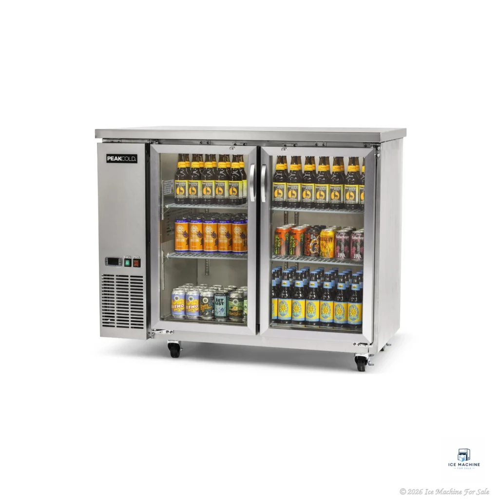 PeakCold Stainless Steel 2-Door Back Bar Cooler – 48″ - commercial ice machine for sale at icemachineforsale.com