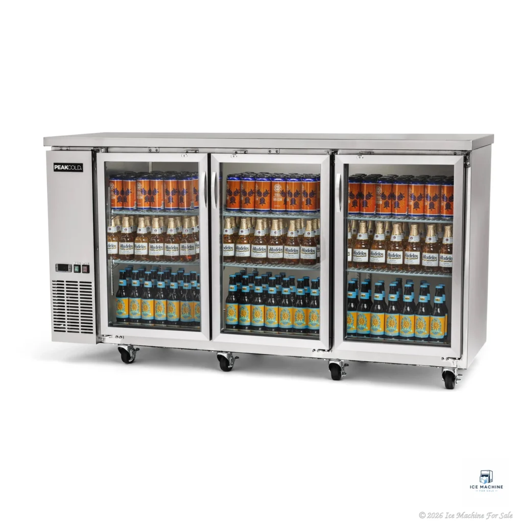 PeakCold Stainless Steel 3-Door Back Bar Cooler – 72″ - commercial ice machine for sale at icemachineforsale.com