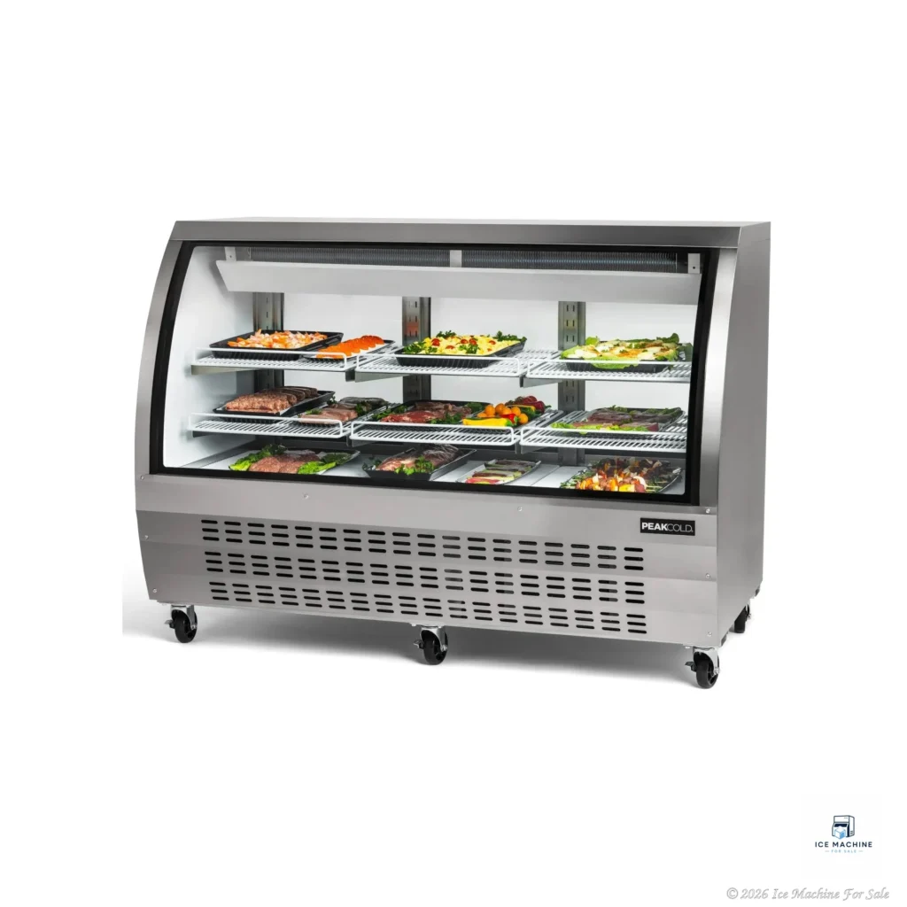 PeakCold Stainless Steel Curved Glass Deli Case – 64″ - commercial ice machine for sale at icemachineforsale.com