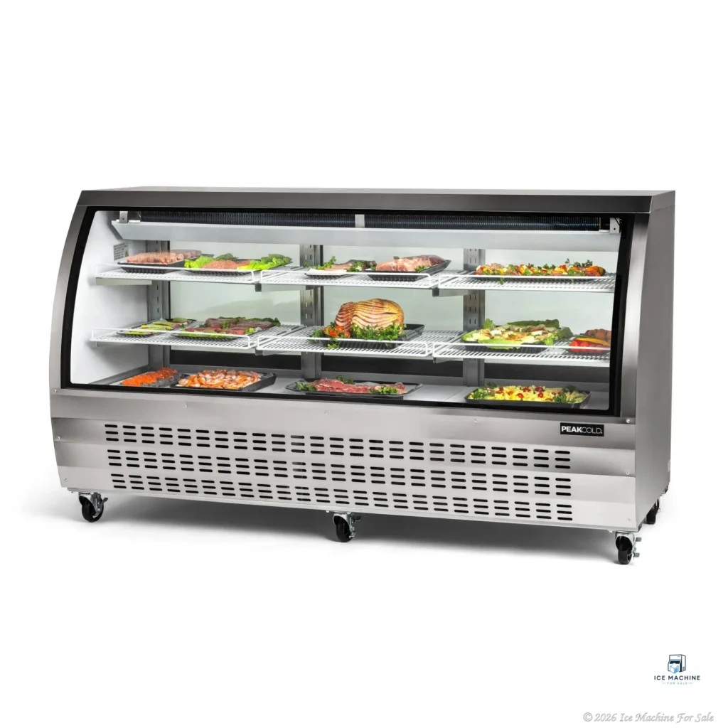 PeakCold Stainless Steel Curved Glass Deli Case – 82″ - commercial ice machine for sale at icemachineforsale.com