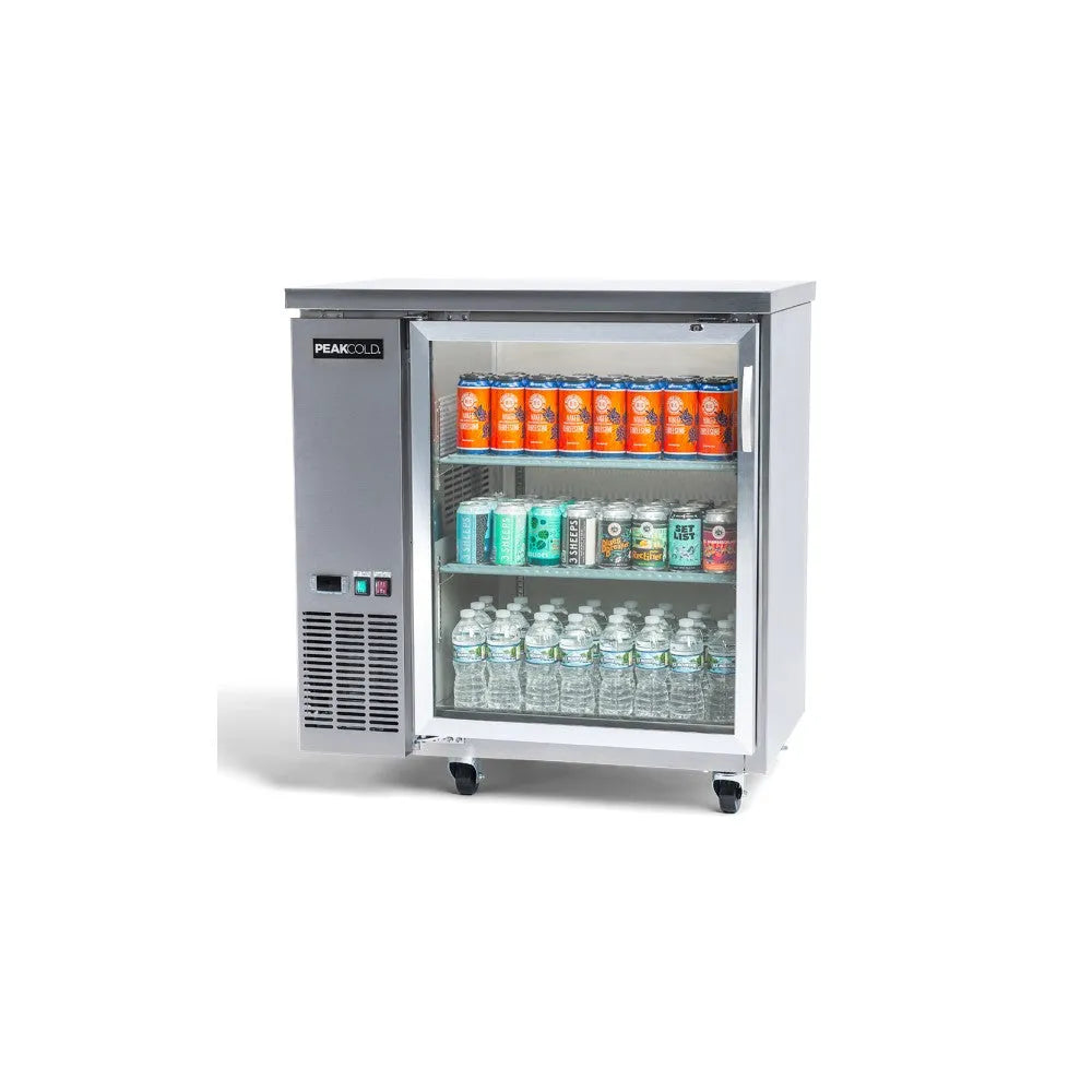 PeakCold Stainless Steel Glass Door Back Bar Cooler - 36"