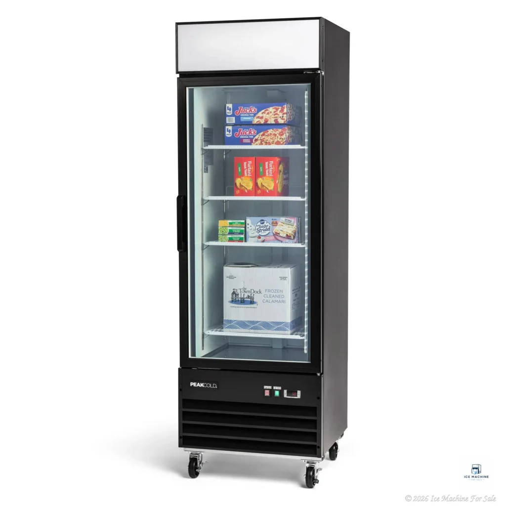PeakCold Upright Display Freezer – 13 CU Ft. - commercial ice machine for sale at icemachineforsale.com