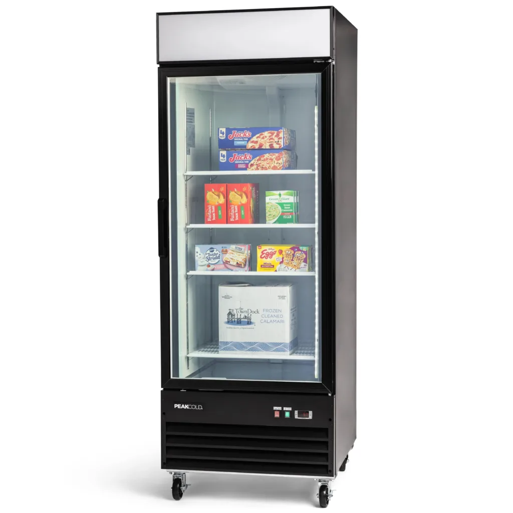 PeakCold Upright Display Freezer – 23 CU Ft. - commercial ice machine for sale at icemachineforsale.com