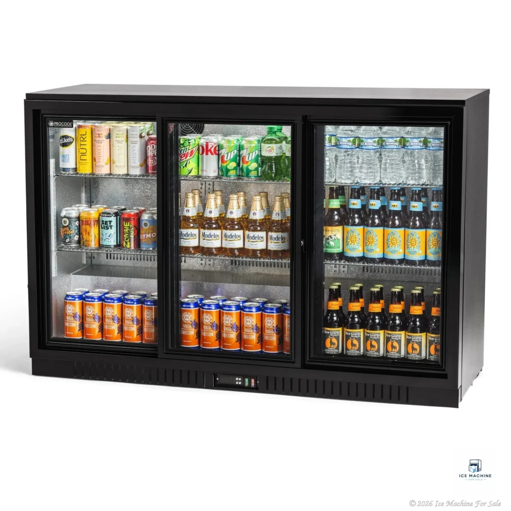 Procool 54″ 3-Door Black Sliding Back Bar Cooler - commercial ice machine for sale at icemachineforsale.com