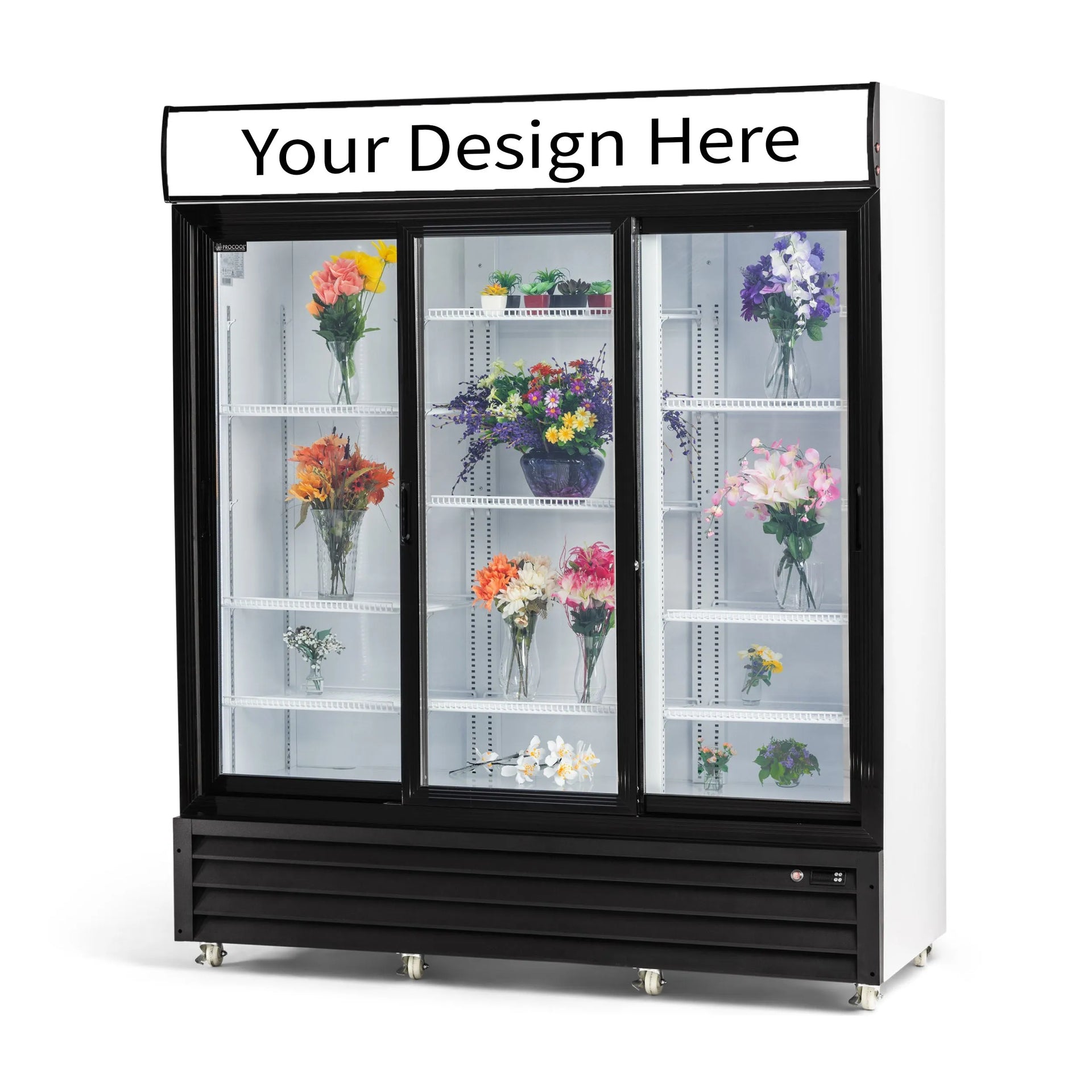 Procool Triple Sliding Door White Custom Flower Cooler - 53 cu. ft.
